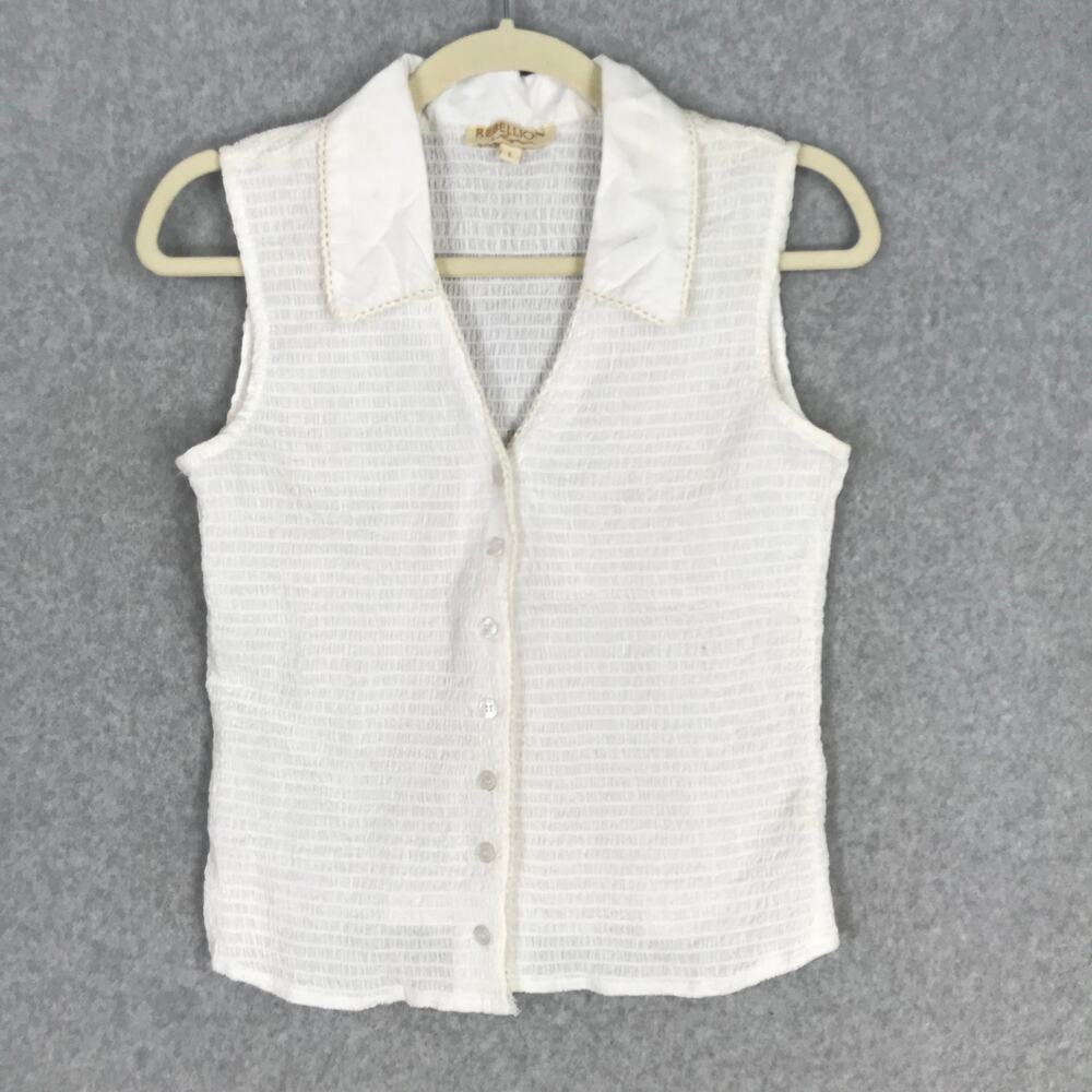 Rebellion Again Top Womens Large Button Tank‎ Shirt Smocked Coastal Cowgirl READ